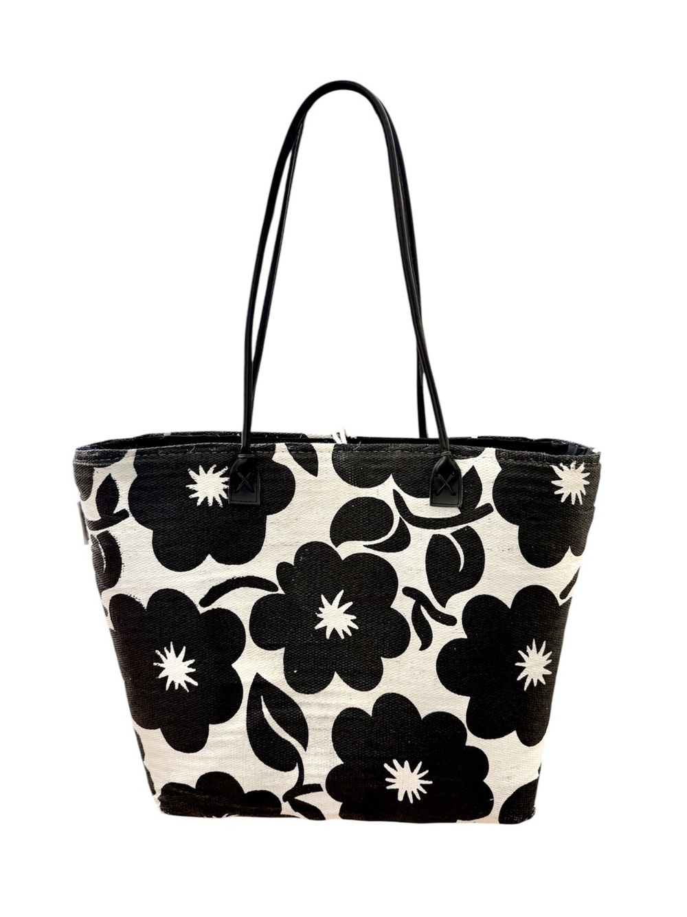 Sun & Sand Black & Cream Floral Beach Pool Vacation Shopping Tote Bag 15”x14”x6” - Picture 4 of 9